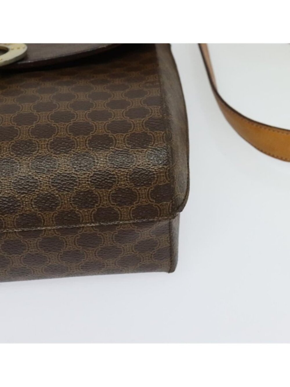 Authentic CELINE Macadam Canvas Circle Shoulder Bag PVC Leather Brown Gold - Picture 5 of 16